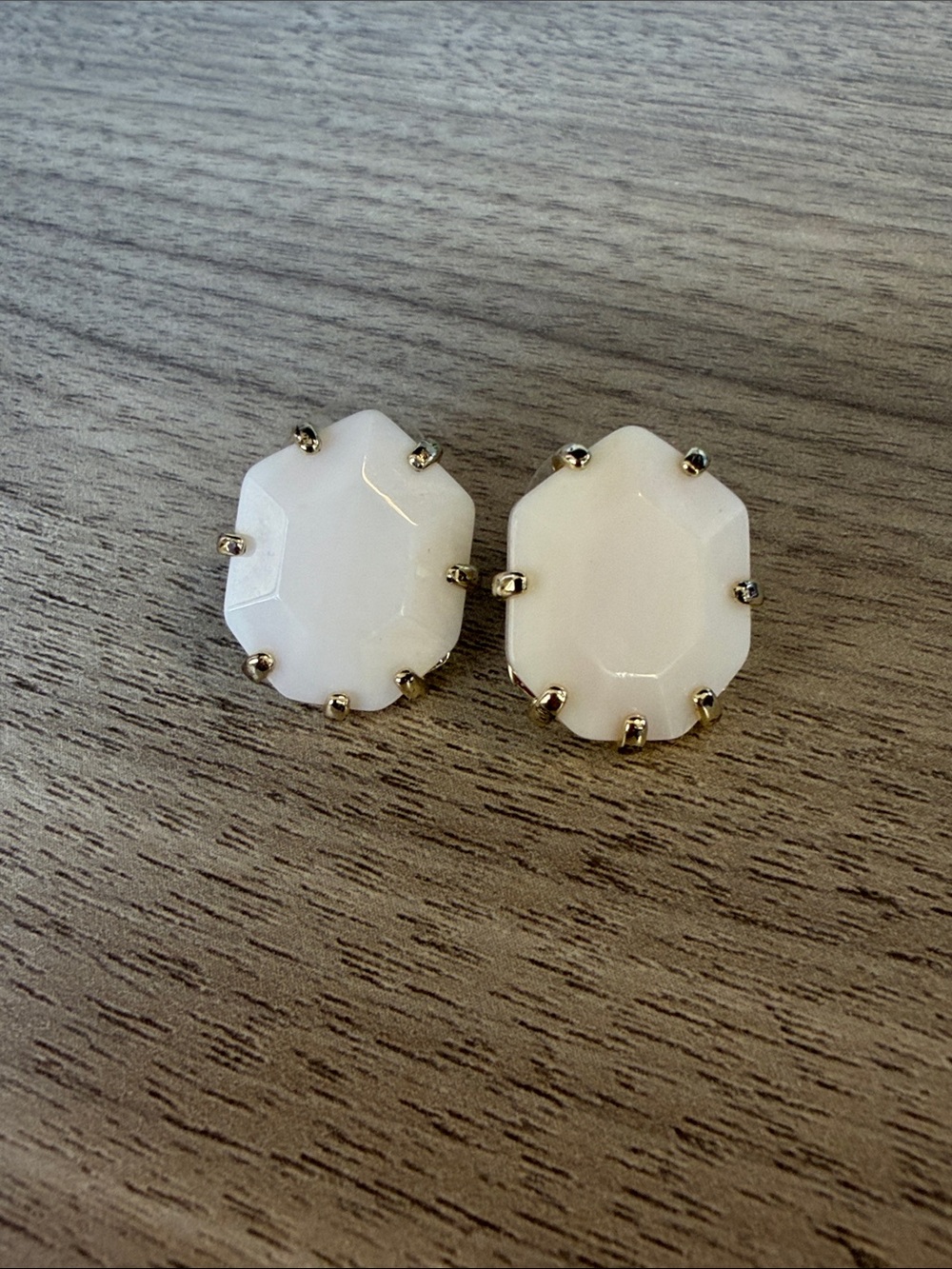 Kendra Scott White Octagon Stone Stud Earrings with Gold Prongs